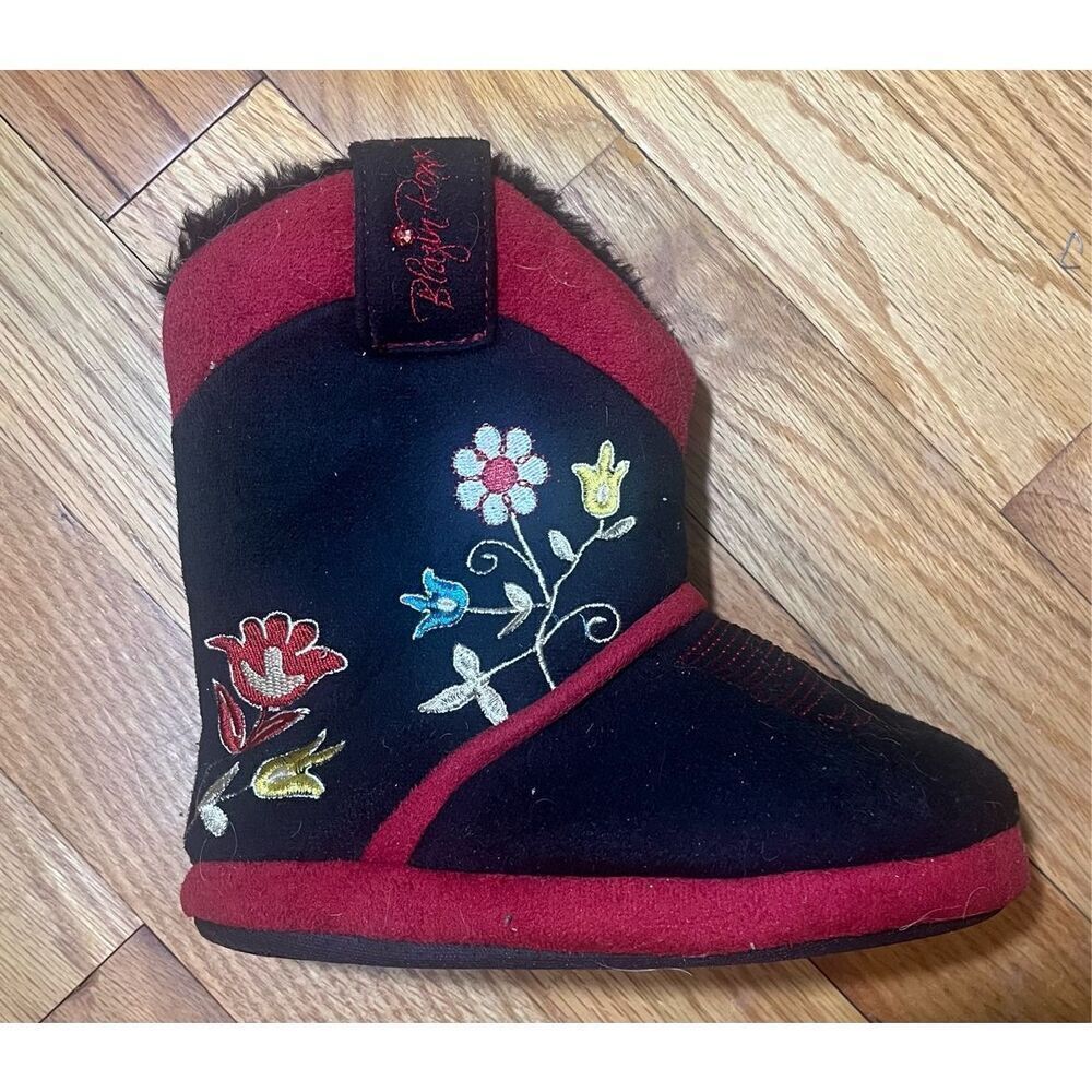 Blazin‎ Roxx Todler Western Cowboy Cowgirl Black & Red Slippers Sz M (1/2)
